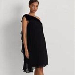 Lauren Ralph Lauren Chiffon One-Shoulder Dress Velvet Bow Cocktail Party NEW! 2